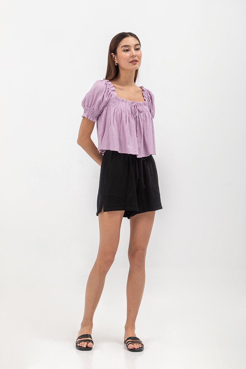 IRENE PUFF SLEEVE SMOCKED BABYDOLL TOP IRENE PUFF SLEEVE SMOCKED BABYDOLL TOP