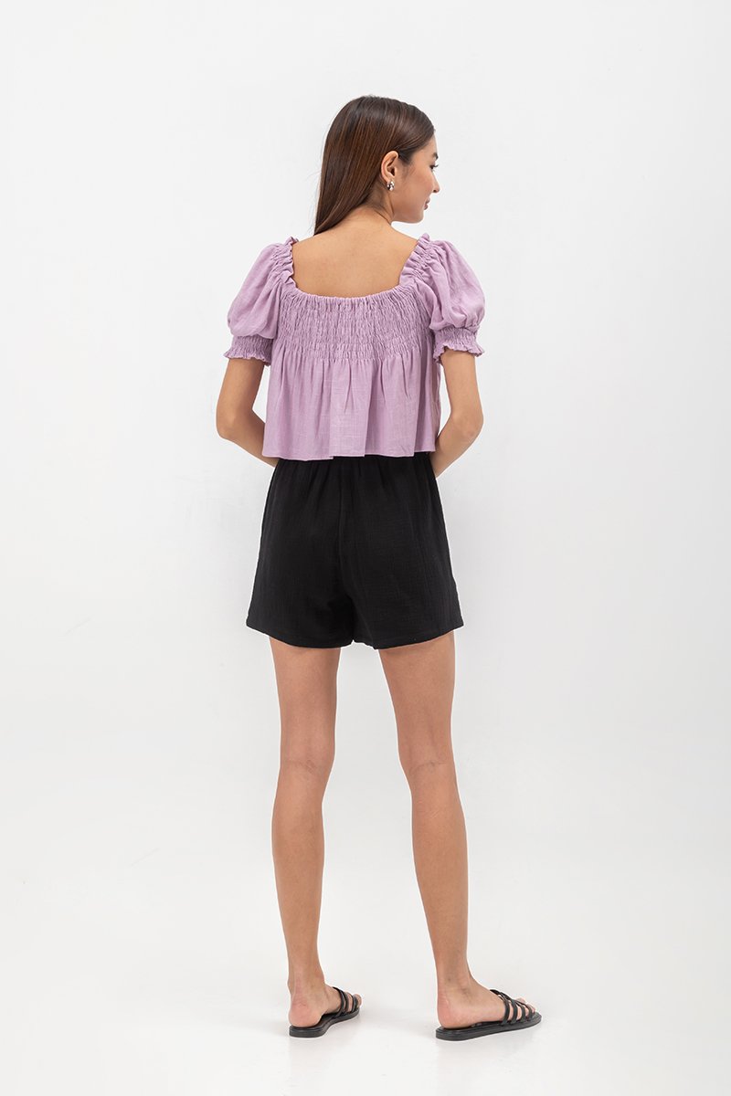 IRENE PUFF SLEEVE SMOCKED BABYDOLL TOP IRENE PUFF SLEEVE SMOCKED BABYDOLL TOP