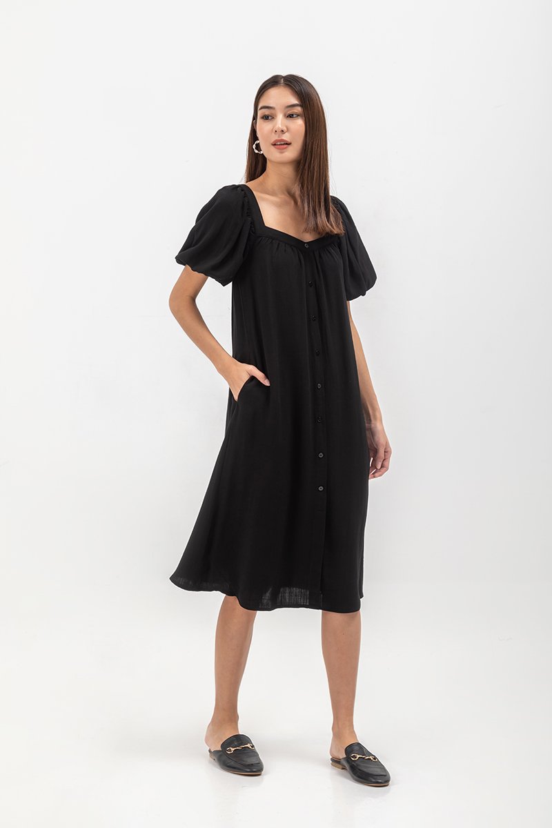 KRISTA BUTTONDOWN LINEN MIDI DRESS