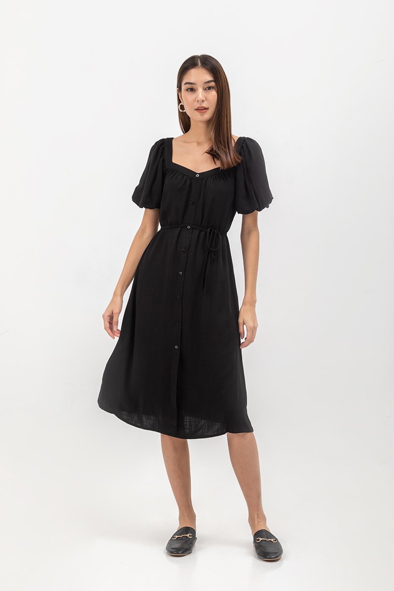 KRISTA BUTTONDOWN LINEN MIDI DRESS