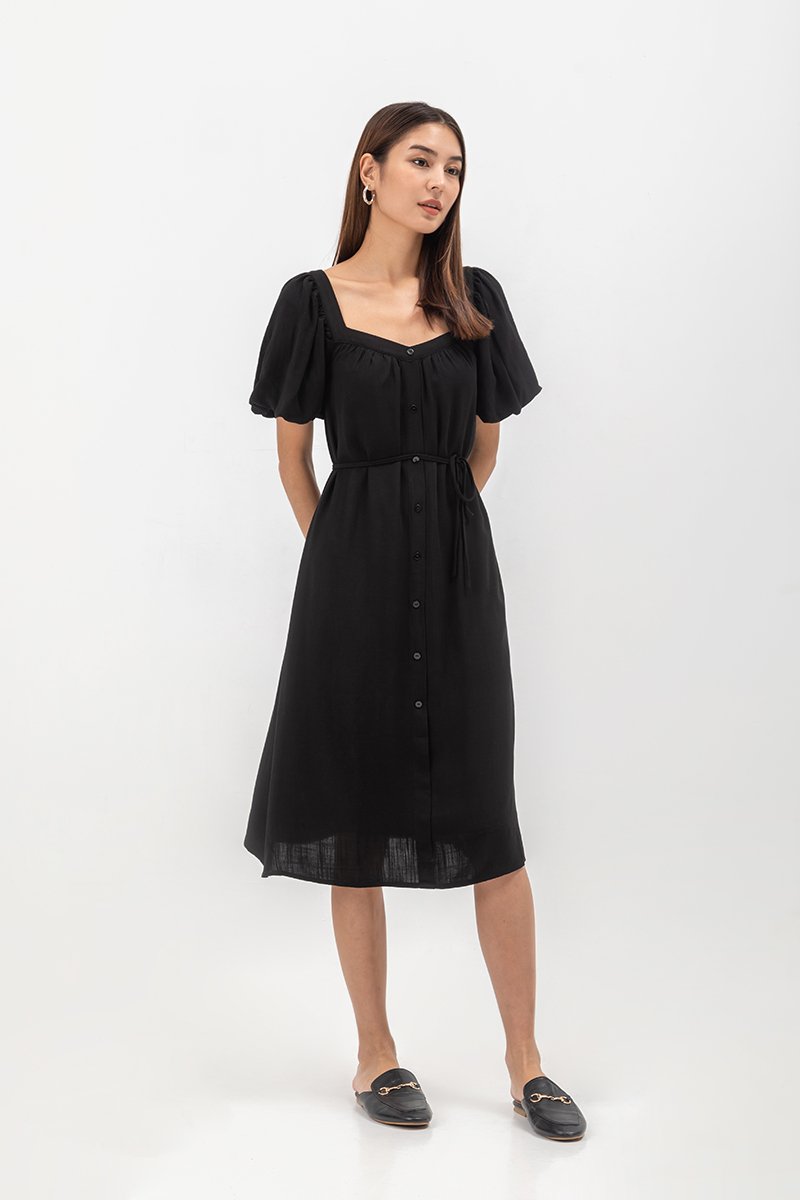 KRISTA BUTTONDOWN LINEN MIDI DRESS