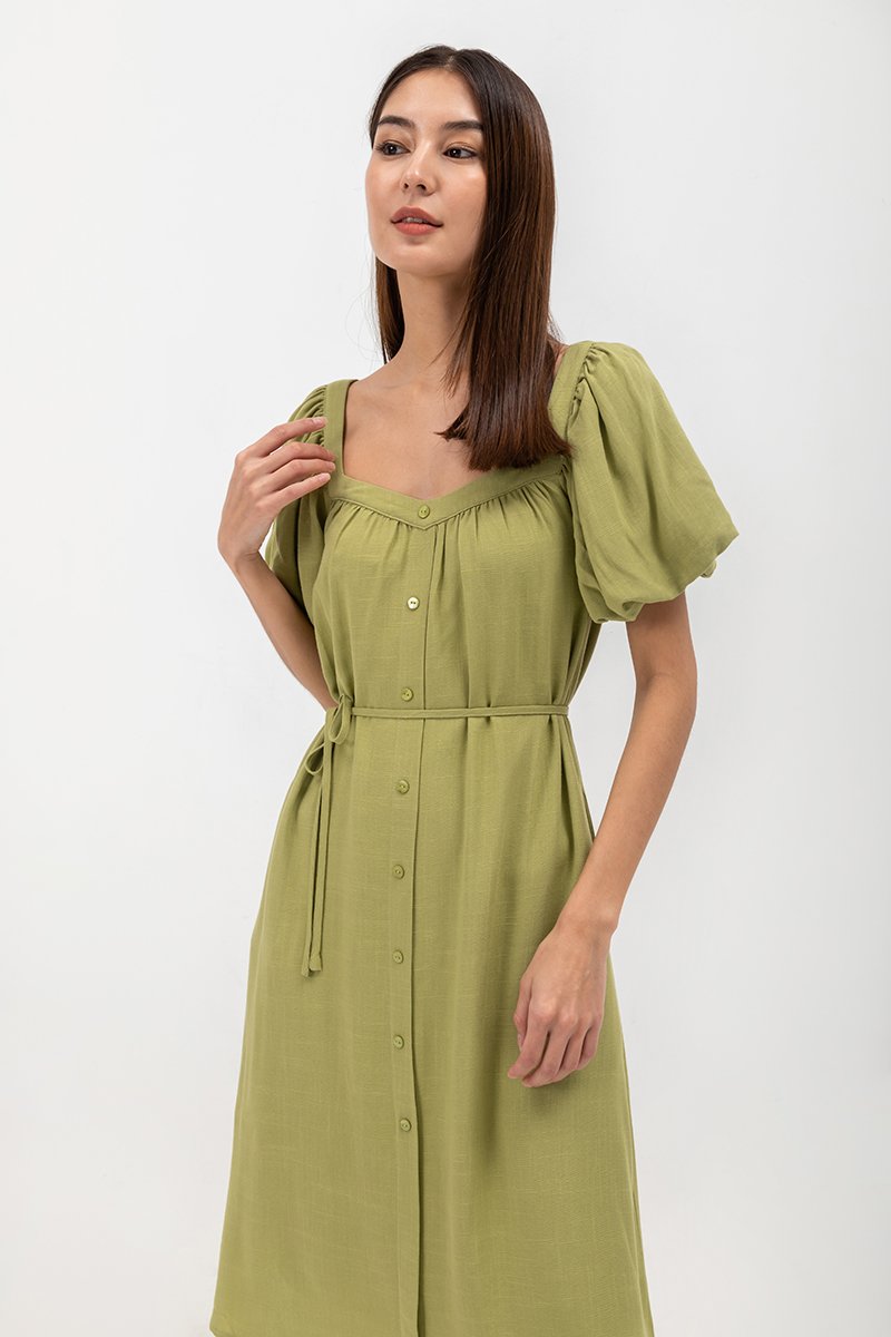 KRISTA BUTTONDOWN LINEN MIDI DRESS