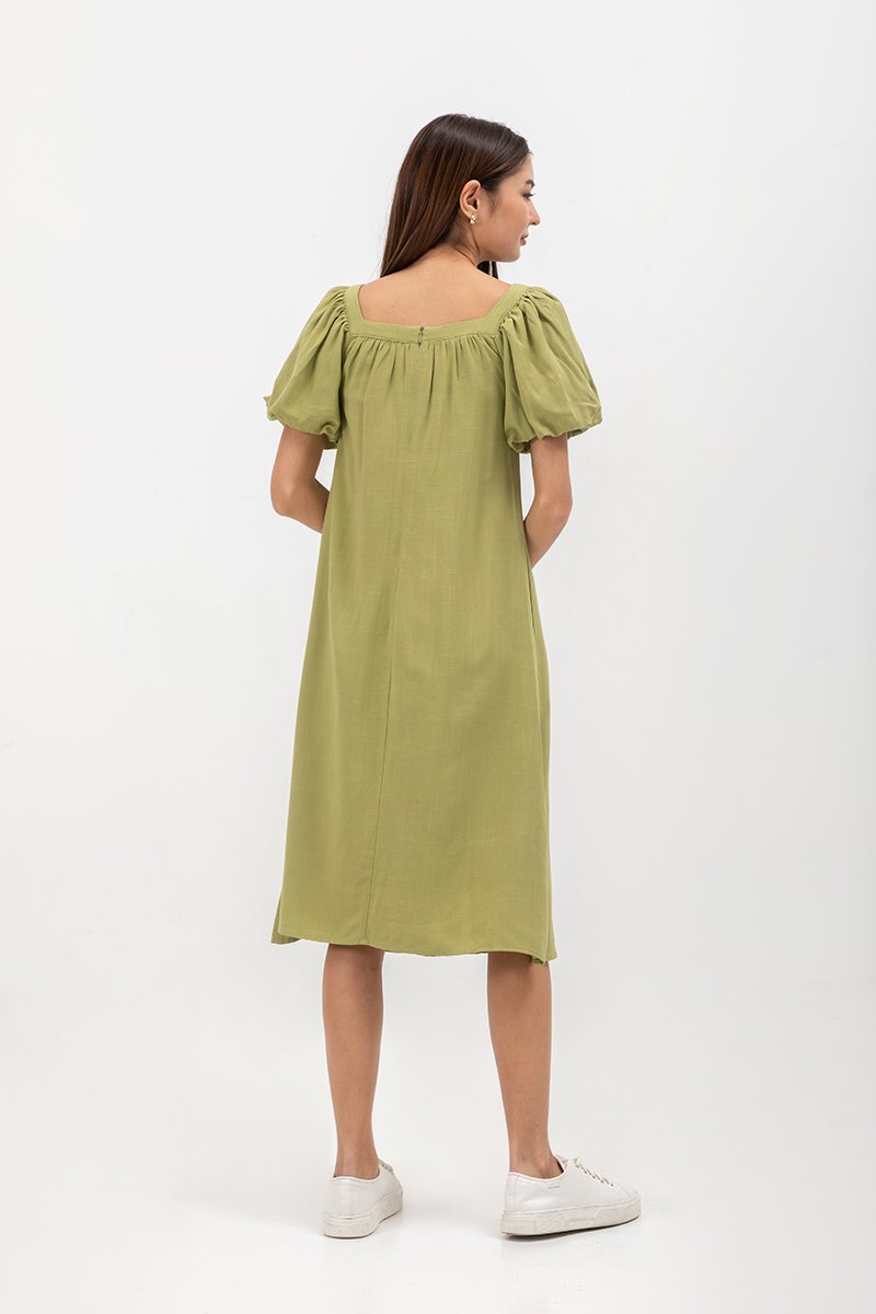 KRISTA BUTTONDOWN LINEN MIDI DRESS