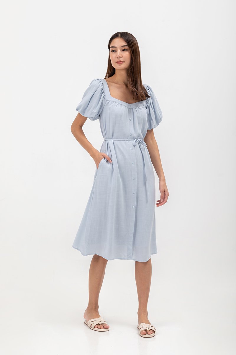 KRISTA BUTTONDOWN LINEN MIDI DRESS