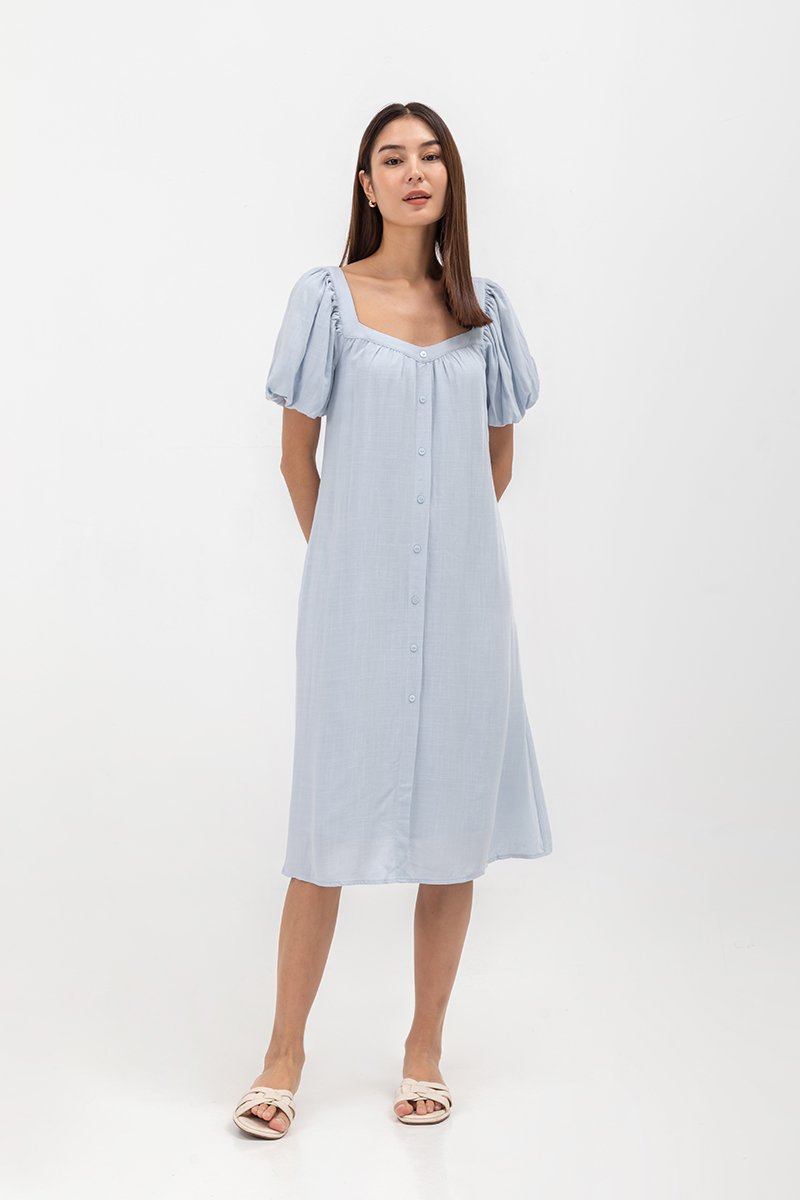 KRISTA BUTTONDOWN LINEN MIDI DRESS