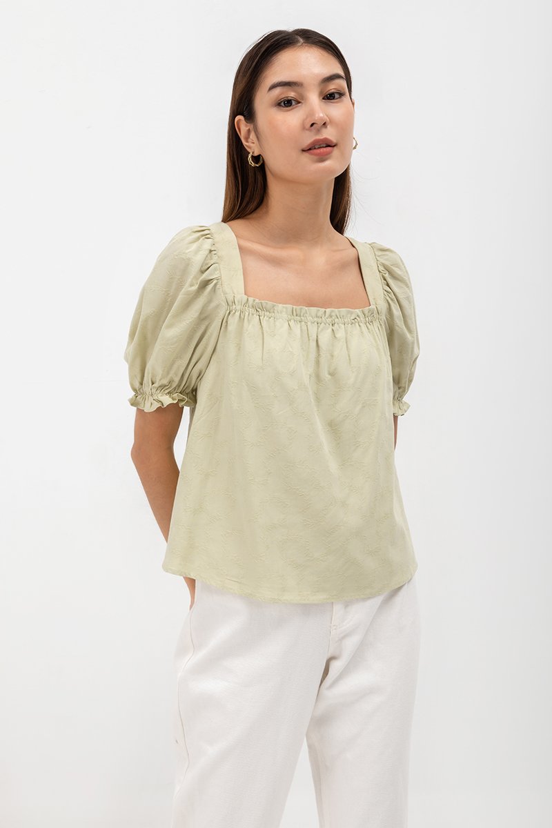 AEYA PUFF SLEEVE SQUARENECK COTTON TOP
