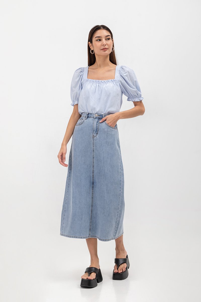 AEYA PUFF SLEEVE SQUARENECK COTTON TOP