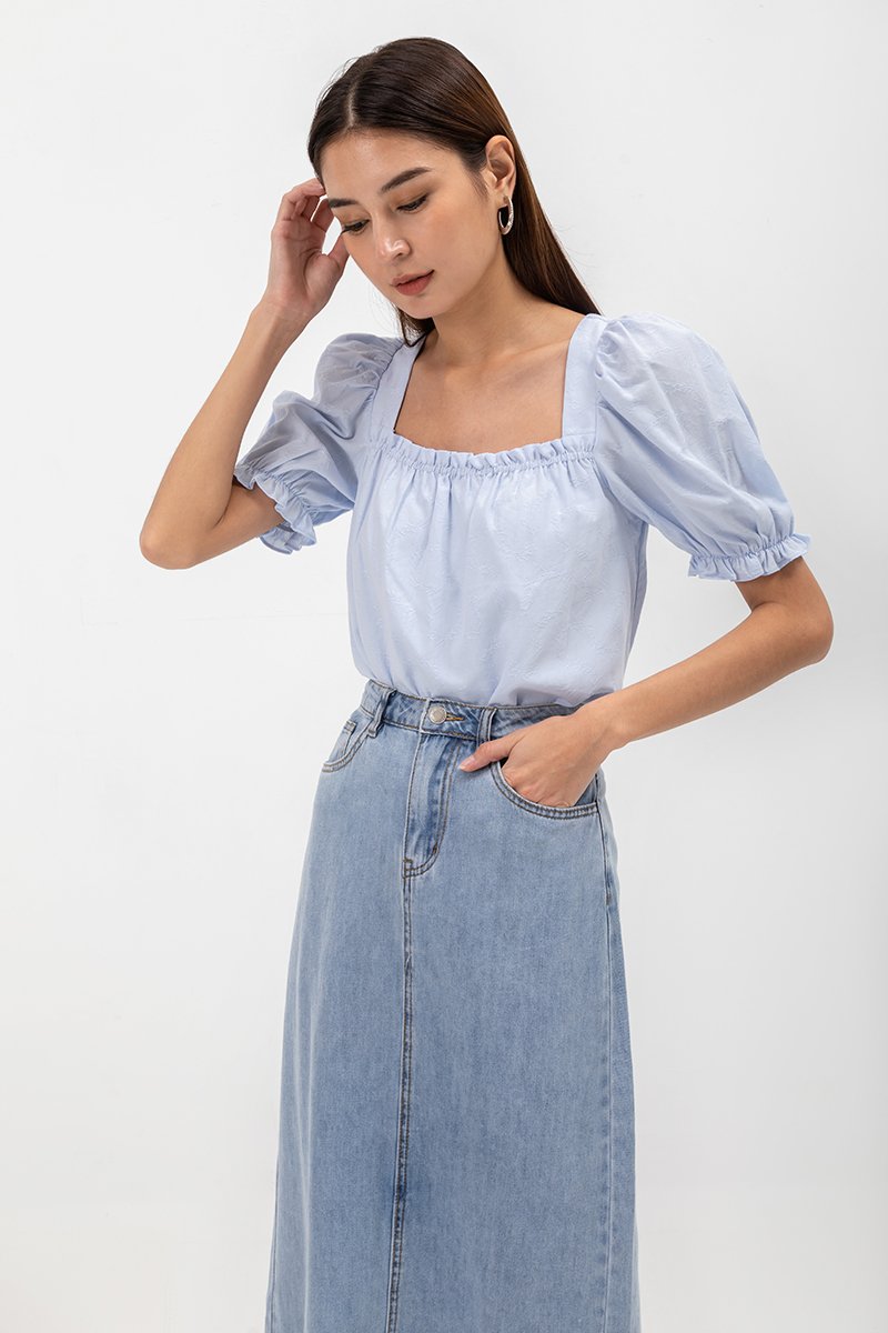 AEYA PUFF SLEEVE SQUARENECK COTTON TOP