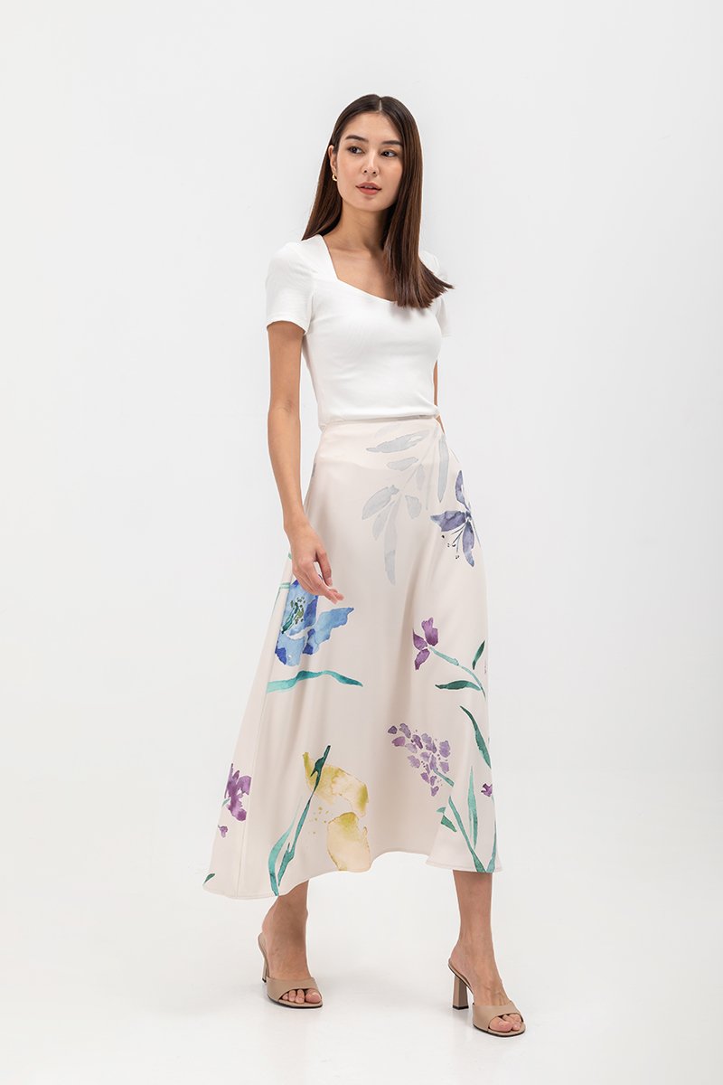 JOHARI FLORAL PRINT BIAS CUT MAXI SLIP SKIRT