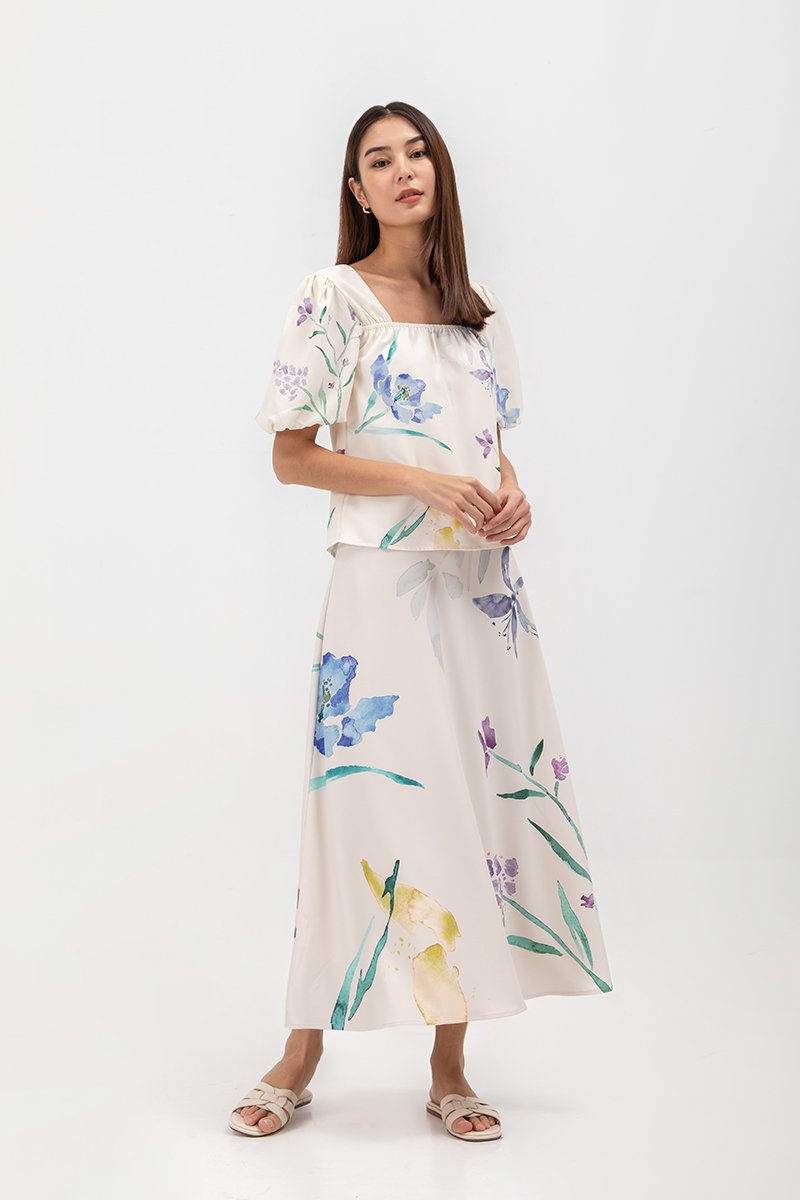 JOHARI FLORAL PRINT BIAS CUT MAXI SLIP SKIRT