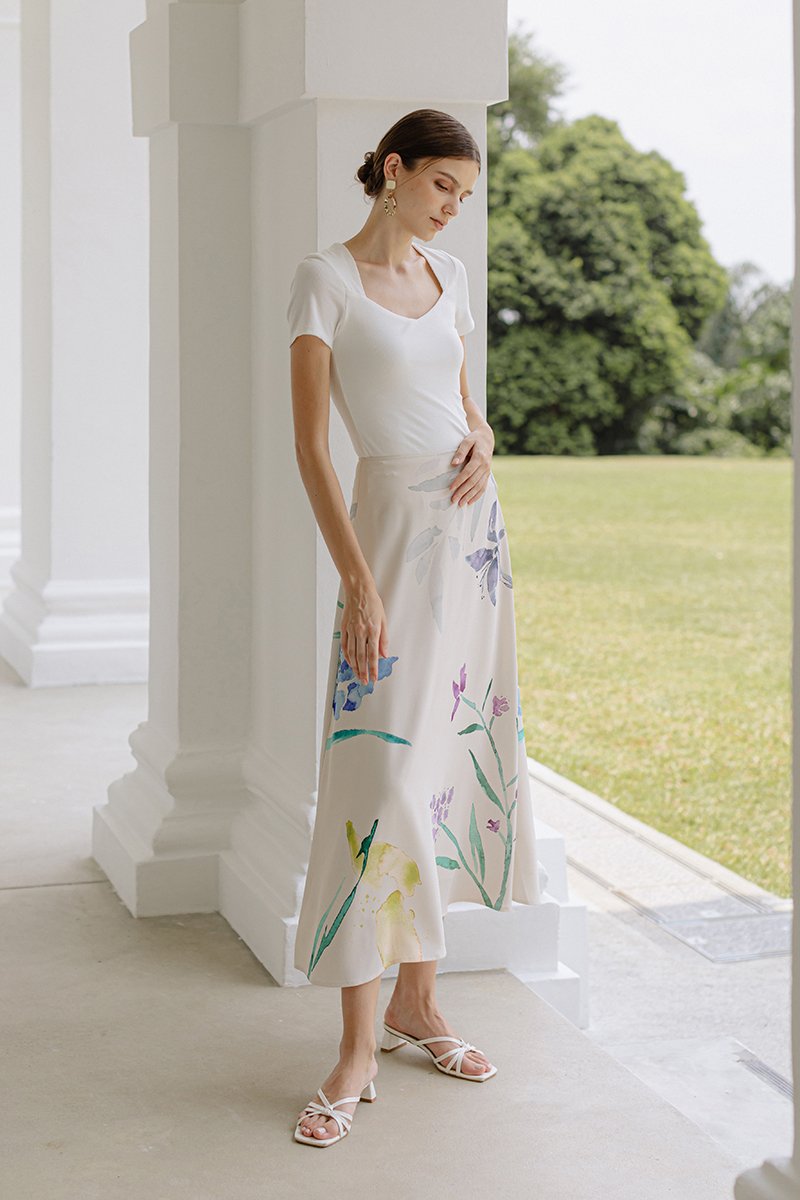 JOHARI FLORAL PRINT BIAS CUT MAXI SLIP SKIRT