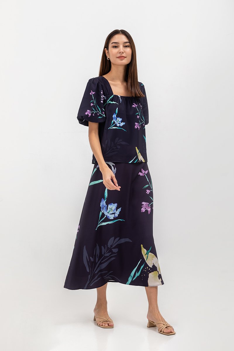 JOHARI FLORAL PRINT BIAS CUT MAXI SLIP SKIRT