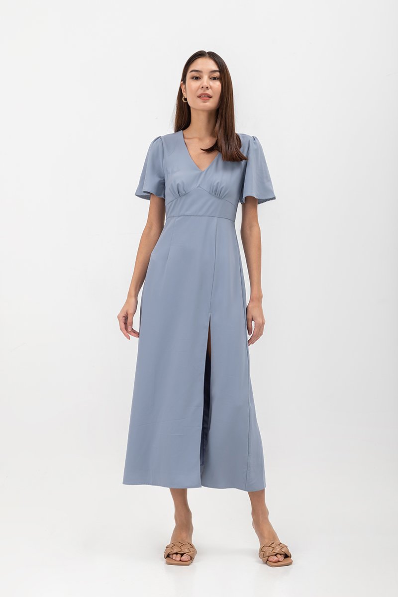 ISHA FLUTTER SLEEVE MAXI DRESS W SLIT