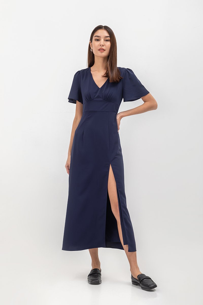 ISHA FLUTTER SLEEVE MAXI DRESS W SLIT