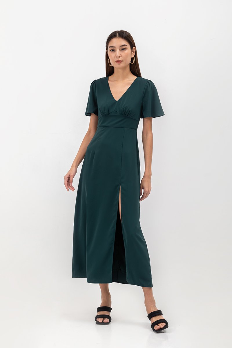 ISHA FLUTTER SLEEVE MAXI DRESS W SLIT