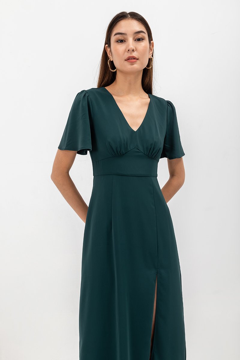 ISHA FLUTTER SLEEVE MAXI DRESS W SLIT