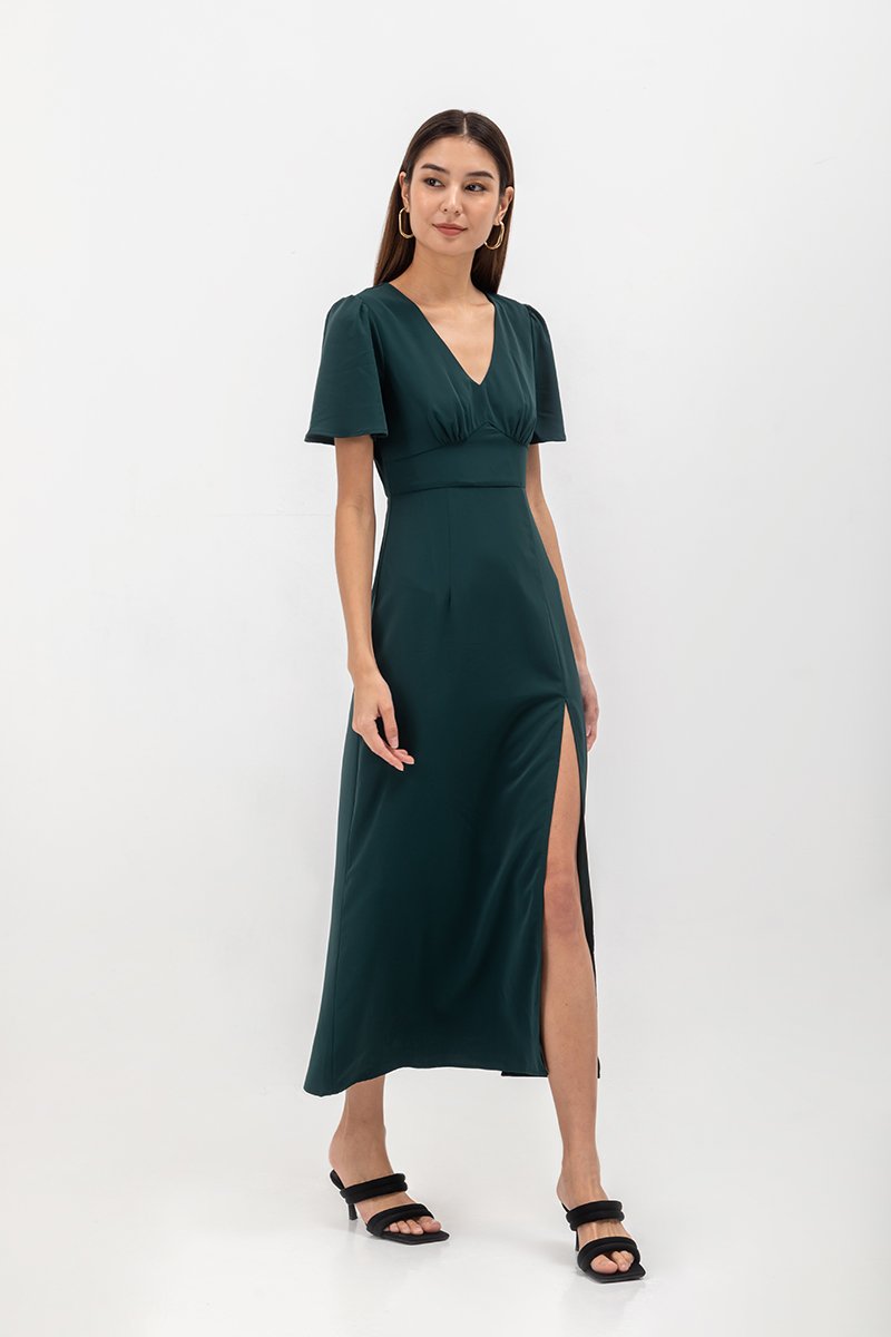 ISHA FLUTTER SLEEVE MAXI DRESS W SLIT