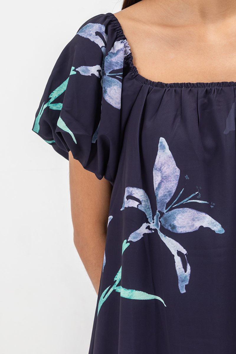 FENELLA FLORAL PRINT PUFF SLEEVE MIDI DRESS