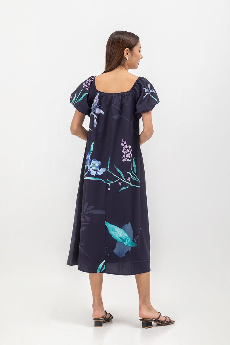 FENELLA FLORAL PRINT PUFF SLEEVE MIDI DRESS
