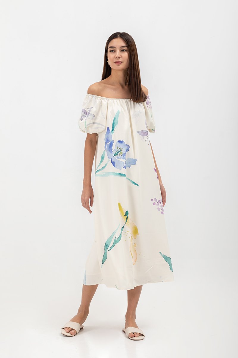 FENELLA FLORAL PRINT PUFF SLEEVE MIDI DRESS