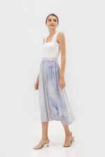 LIESA PRINTED GATHERED FLARE MIDI LINEN SKIRT LIESA PRINTED GATHERED FLARE MIDI LINEN SKIRT