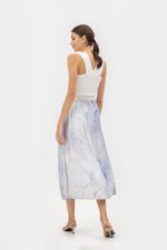 LIESA PRINTED GATHERED FLARE MIDI LINEN SKIRT LIESA PRINTED GATHERED FLARE MIDI LINEN SKIRT