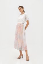 LIESA PRINTED GATHERED FLARE MIDI LINEN SKIRT LIESA PRINTED GATHERED FLARE MIDI LINEN SKIRT