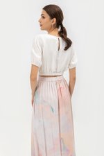LIESA PRINTED GATHERED FLARE MIDI LINEN SKIRT LIESA PRINTED GATHERED FLARE MIDI LINEN SKIRT