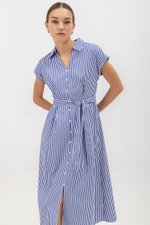 MAE COLLARED STRIPED DRESS W BELT