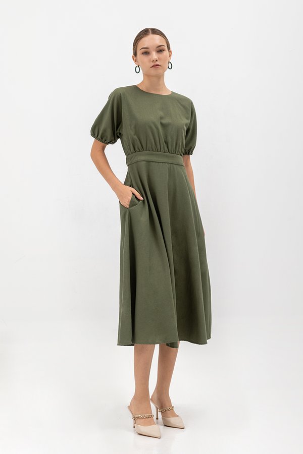 MAYBEL FIT AND FLARE MIDI DRESS