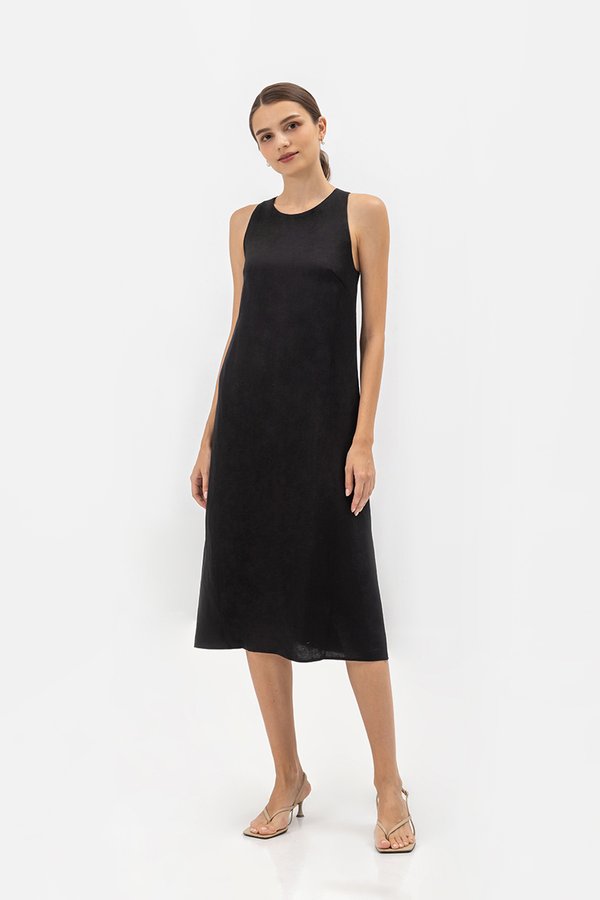 IDRA V BACK MIDI LINEN DRESS