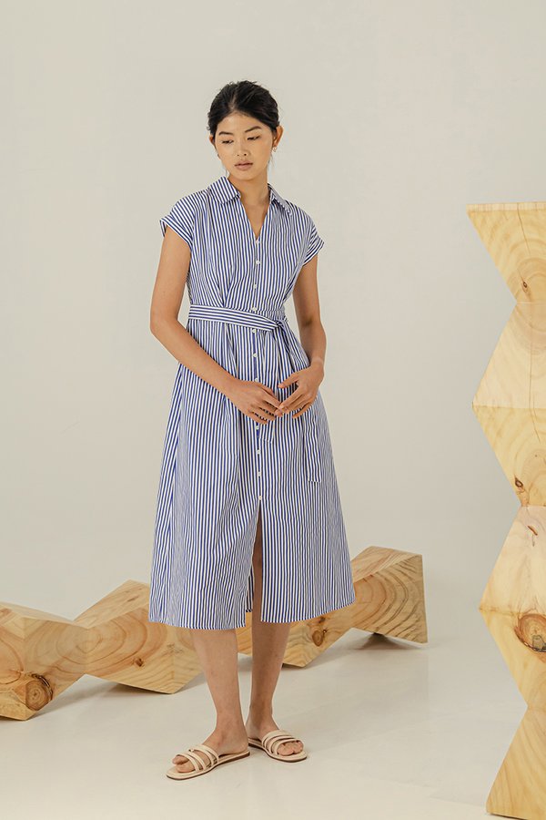 MAE COLLARED STRIPED DRESS W BELT