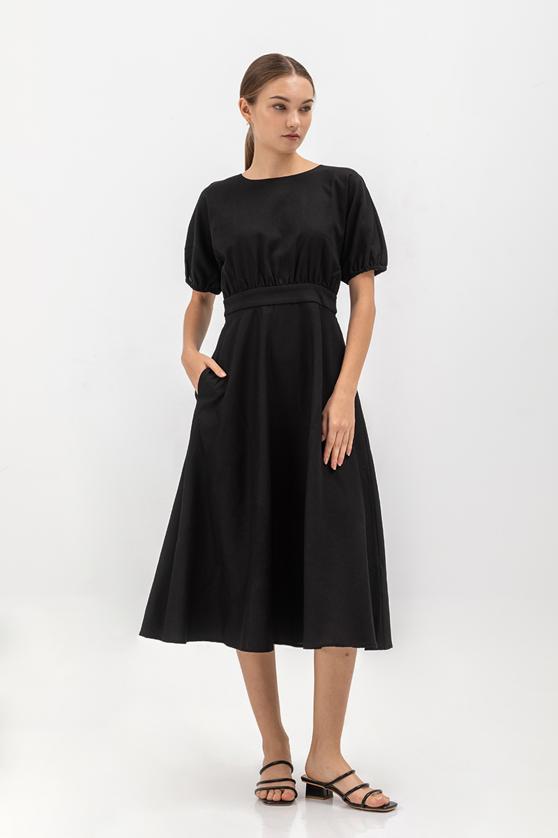 MAYBEL FIT AND FLARE MIDI DRESS