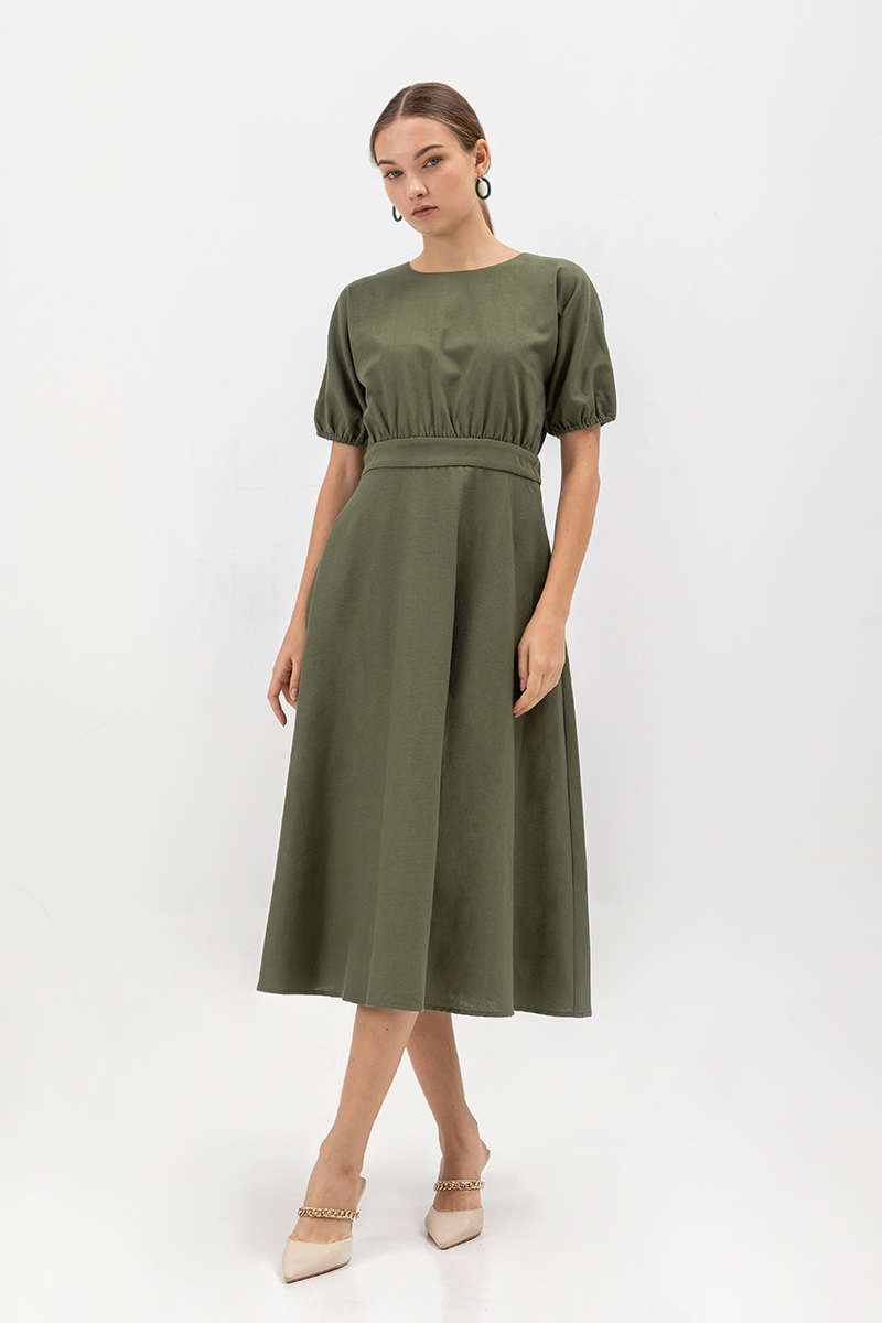 MAYBEL FIT AND FLARE MIDI DRESS
