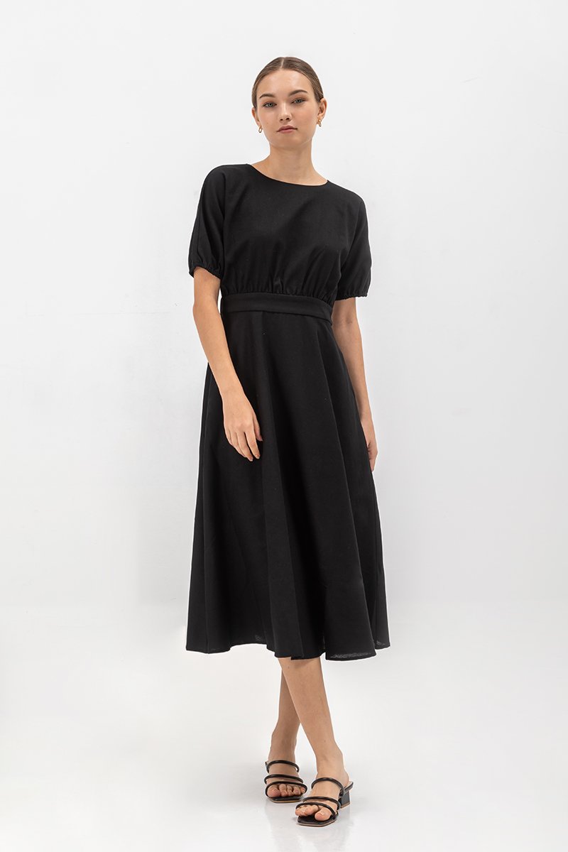 MAYBEL FIT AND FLARE MIDI DRESS
