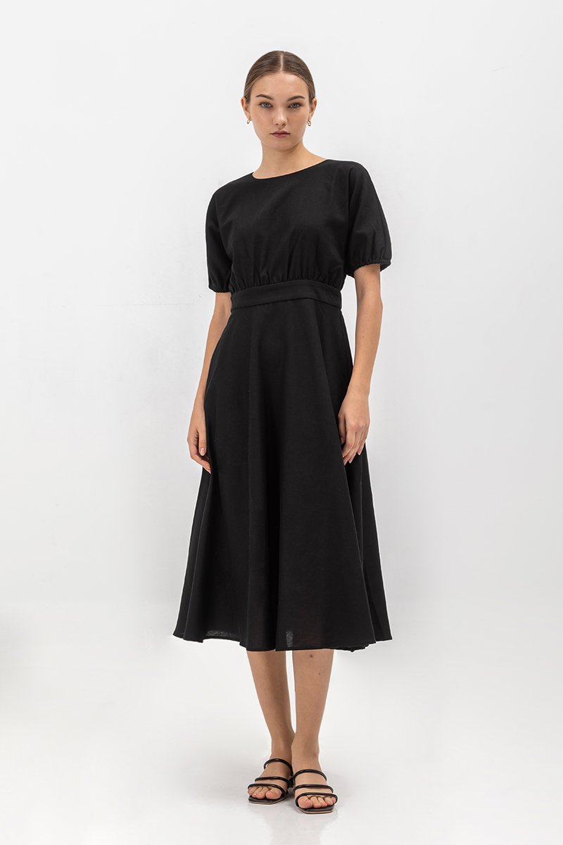 MAYBEL FIT AND FLARE MIDI DRESS