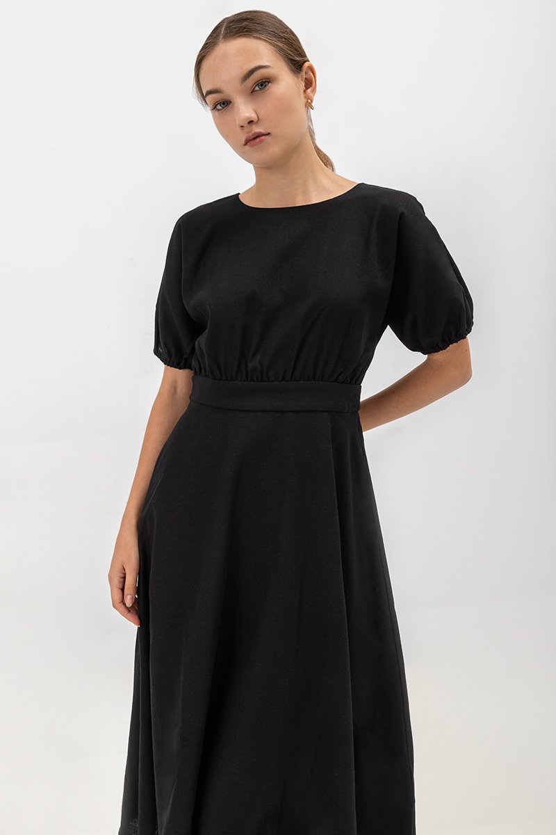 MAYBEL FIT AND FLARE MIDI DRESS
