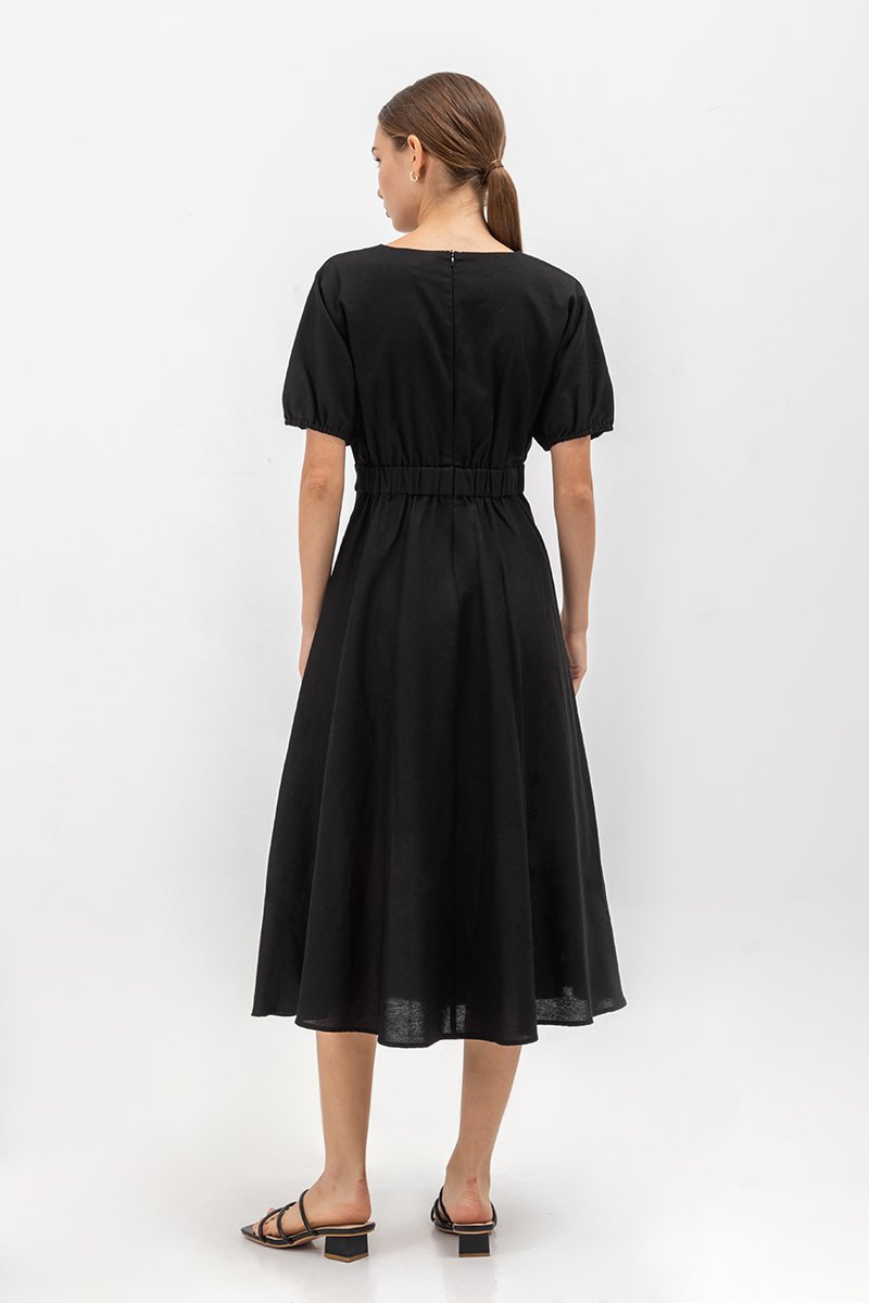 MAYBEL FIT AND FLARE MIDI DRESS