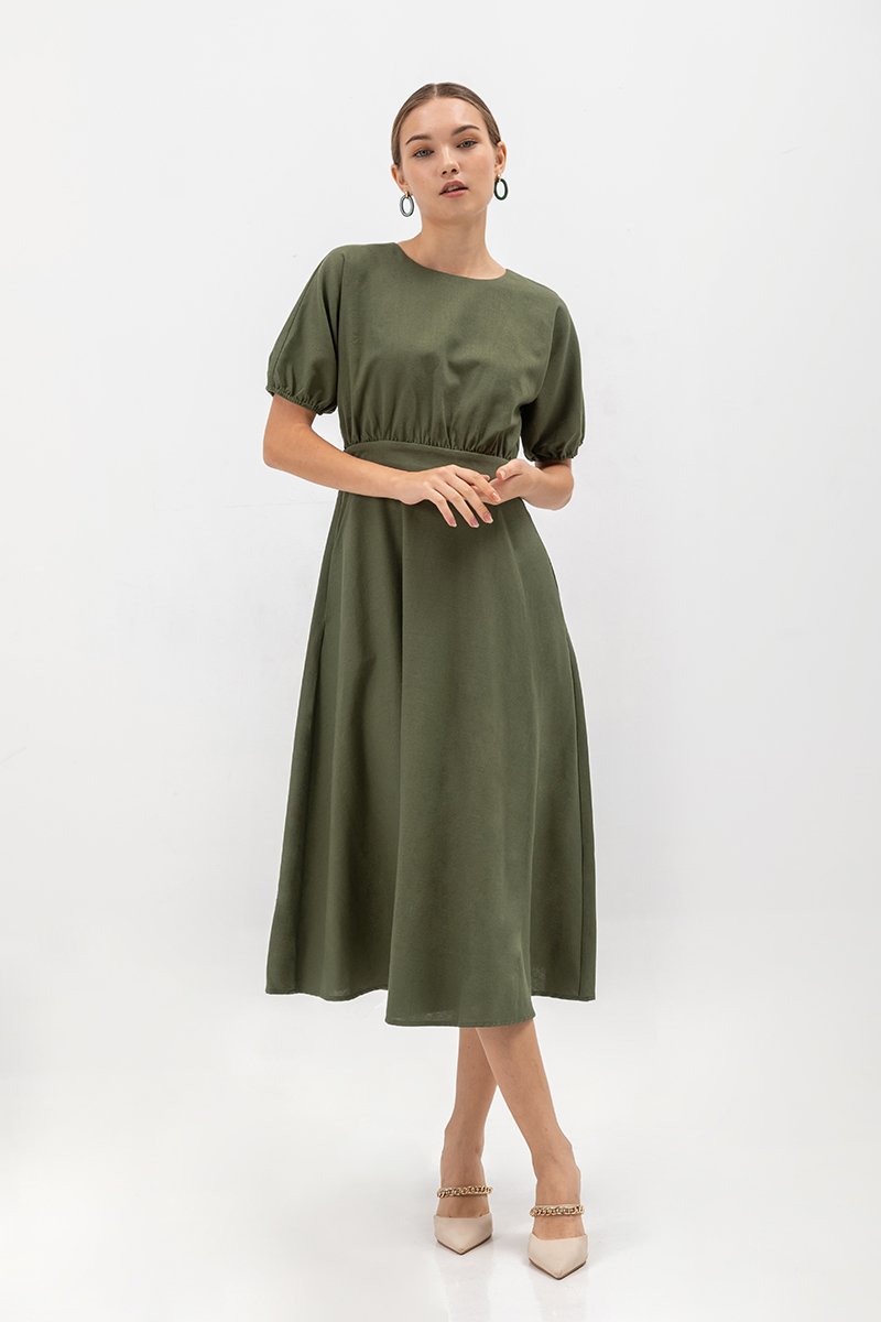 MAYBEL FIT AND FLARE MIDI DRESS