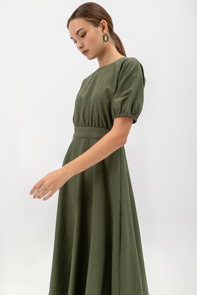 MAYBEL FIT AND FLARE MIDI DRESS