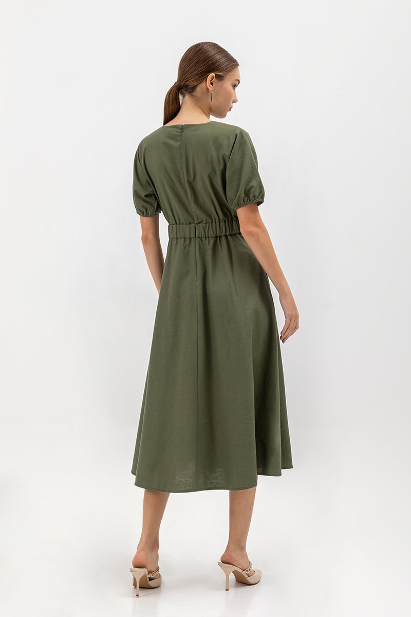 MAYBEL FIT AND FLARE MIDI DRESS