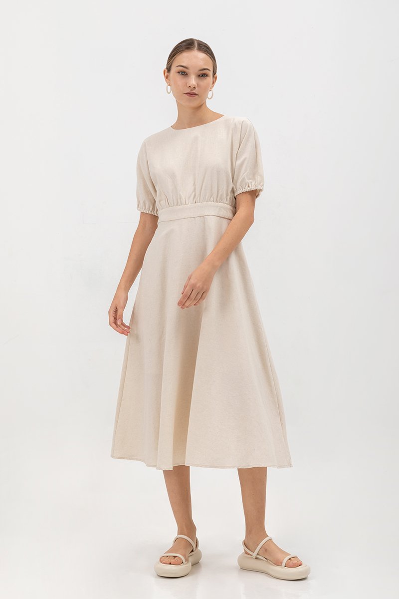 MAYBEL FIT AND FLARE MIDI DRESS
