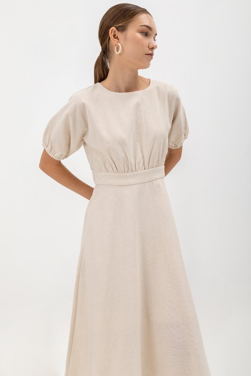 MAYBEL FIT AND FLARE MIDI DRESS