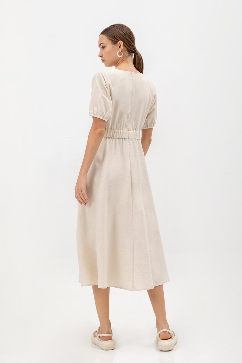 MAYBEL FIT AND FLARE MIDI DRESS