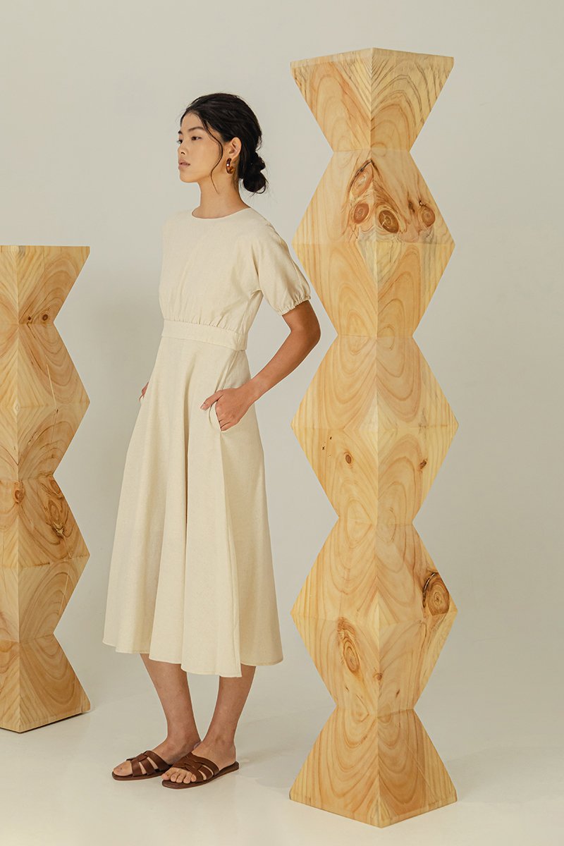 MAYBEL FIT AND FLARE MIDI DRESS