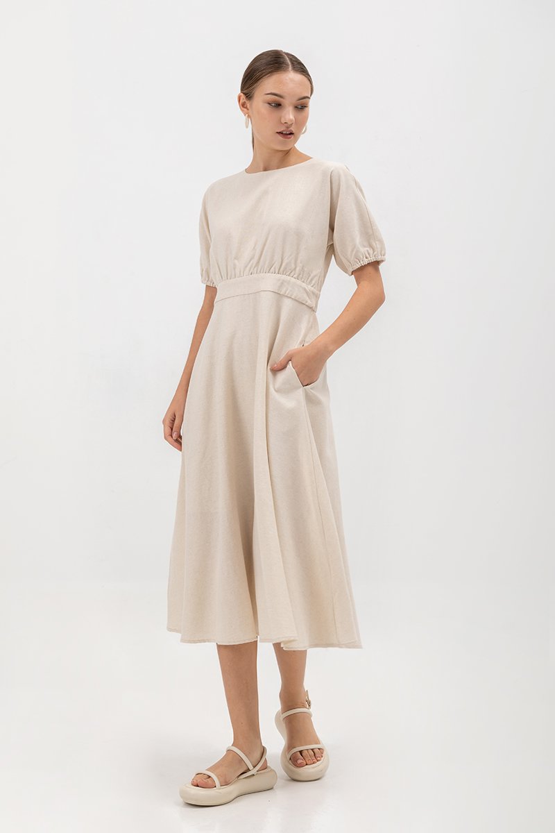 MAYBEL FIT AND FLARE MIDI DRESS