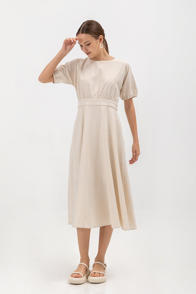 MAYBEL FIT AND FLARE MIDI DRESS