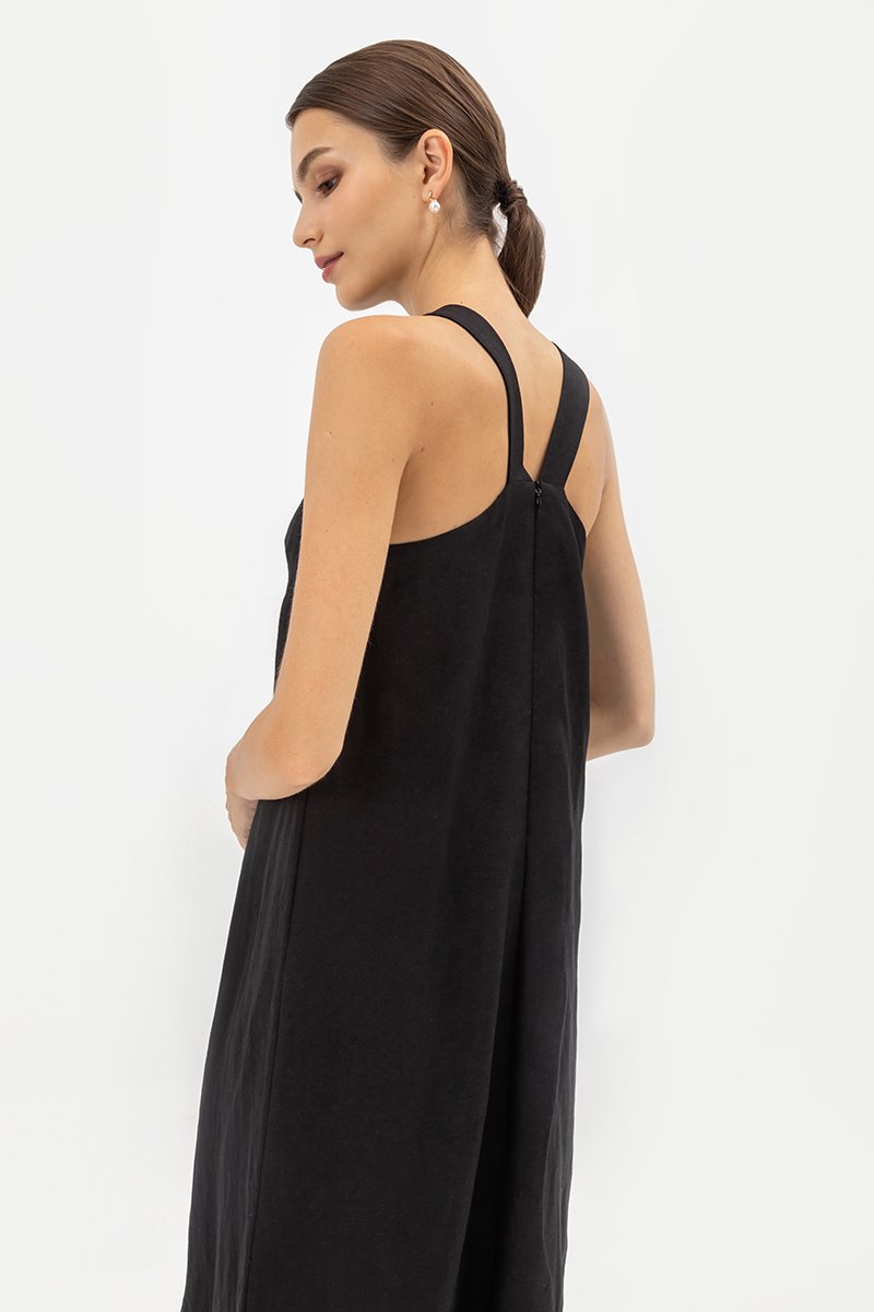 IDRA V BACK MIDI LINEN DRESS