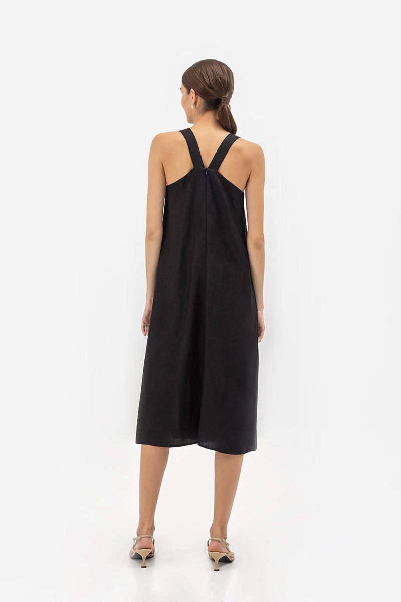 IDRA V BACK MIDI LINEN DRESS