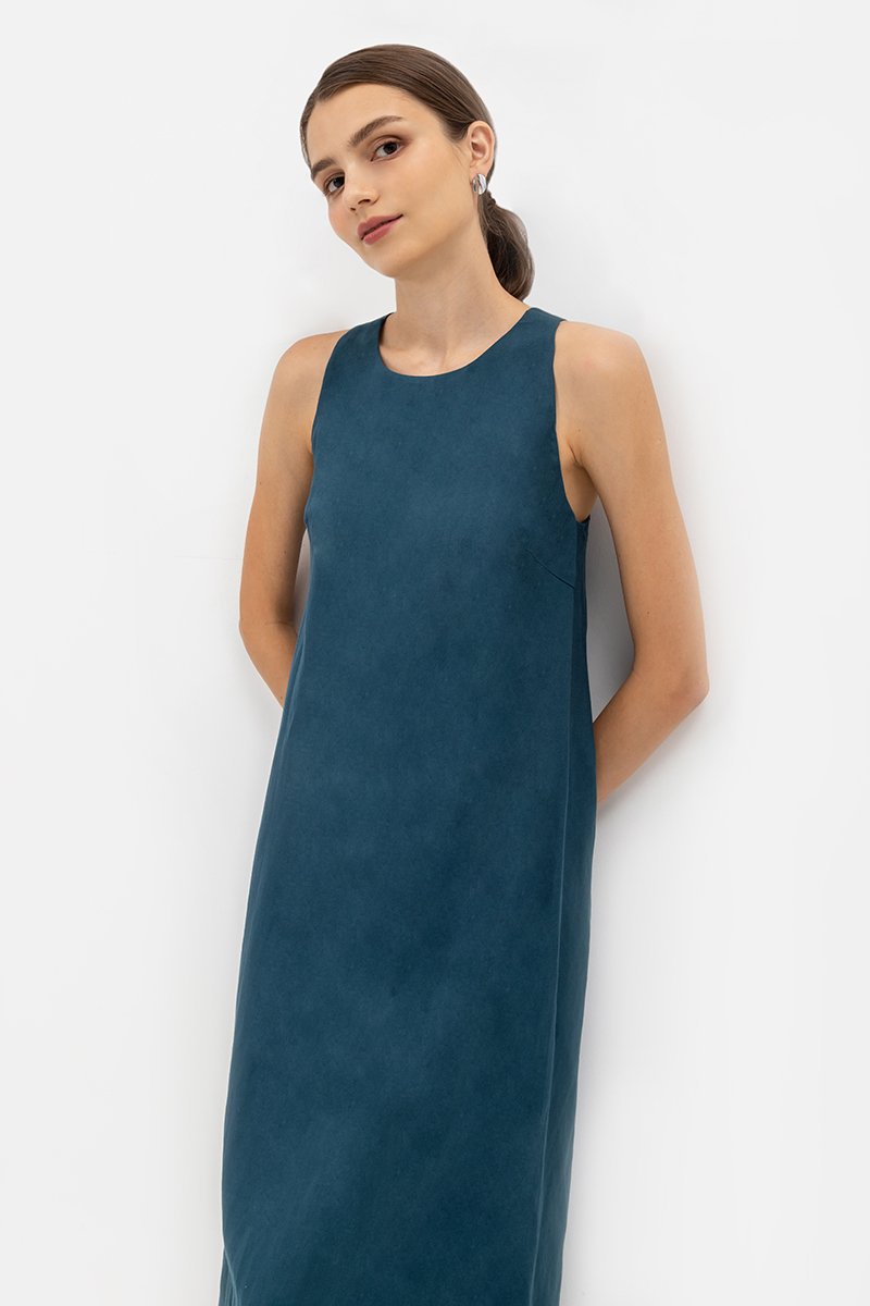 IDRA V BACK MIDI LINEN DRESS